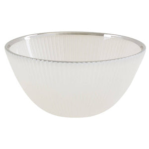 White Embossed Glass Bowl with Silver Rim | Ida
