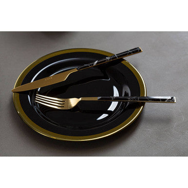 Ida Black Glass Side Plate with Gold Rim