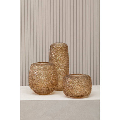 Colbie Medium Embossed Amber Glass Vase