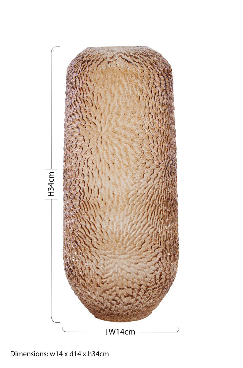 Colbie Large Embossed Amber Glass Vase