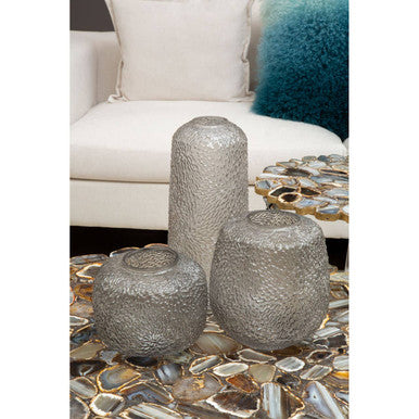 Colbie Small Embossed Grey Glass Vase