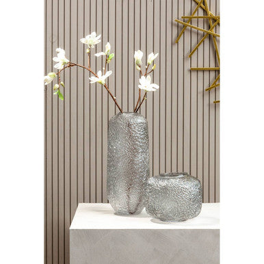 Colbie Small Embossed Grey Glass Vase