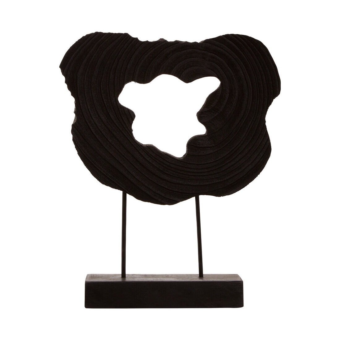 Black abstract sculpture on a white background