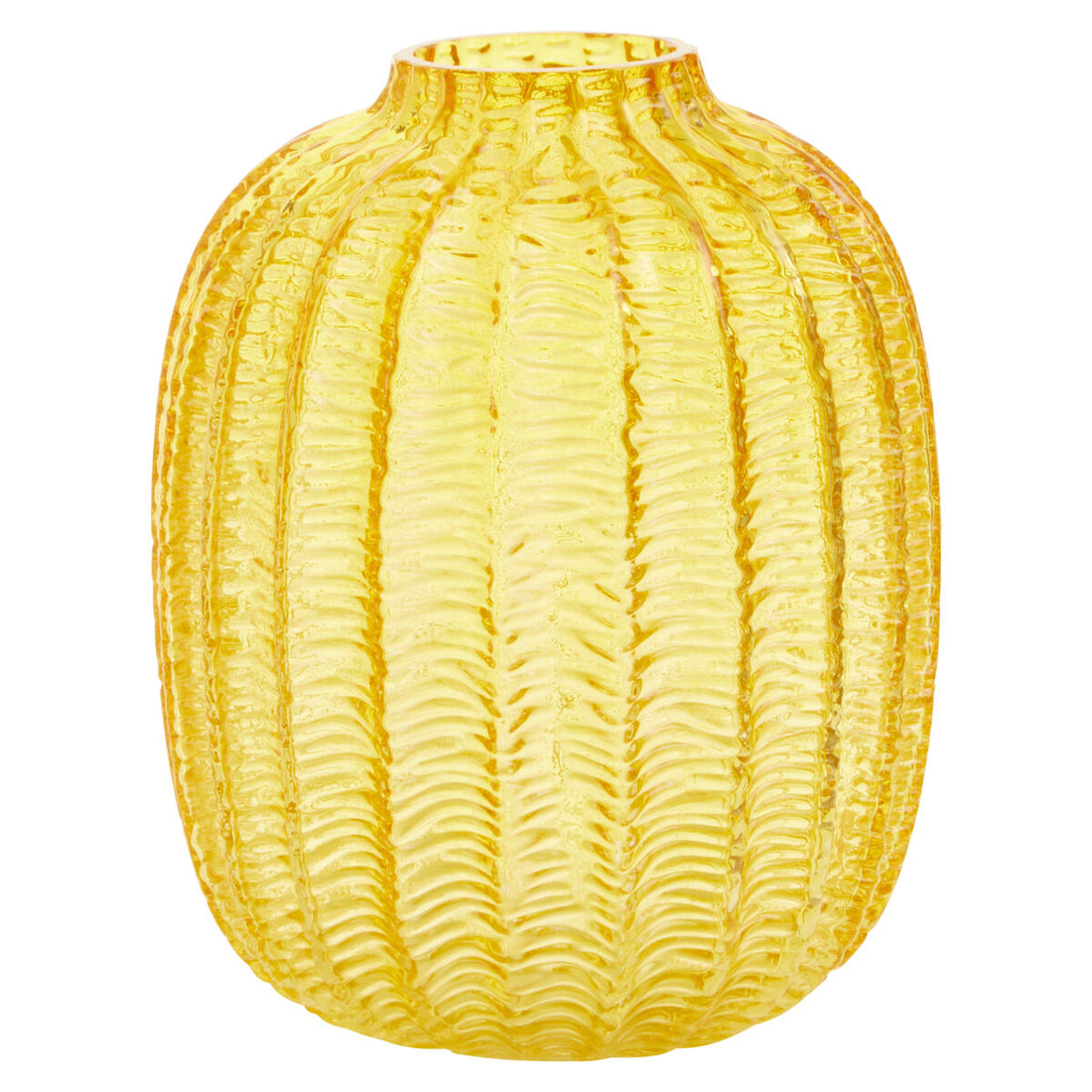 Yellow textured vase on a white background