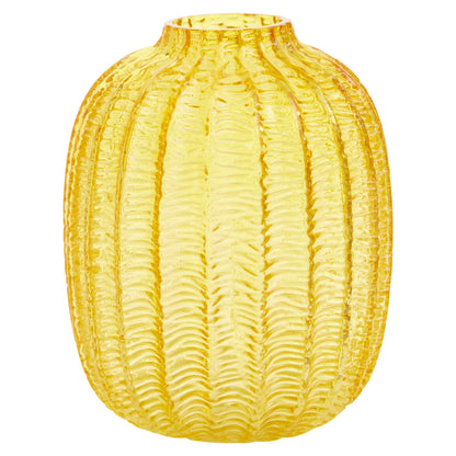 Yellow textured vase on a white background