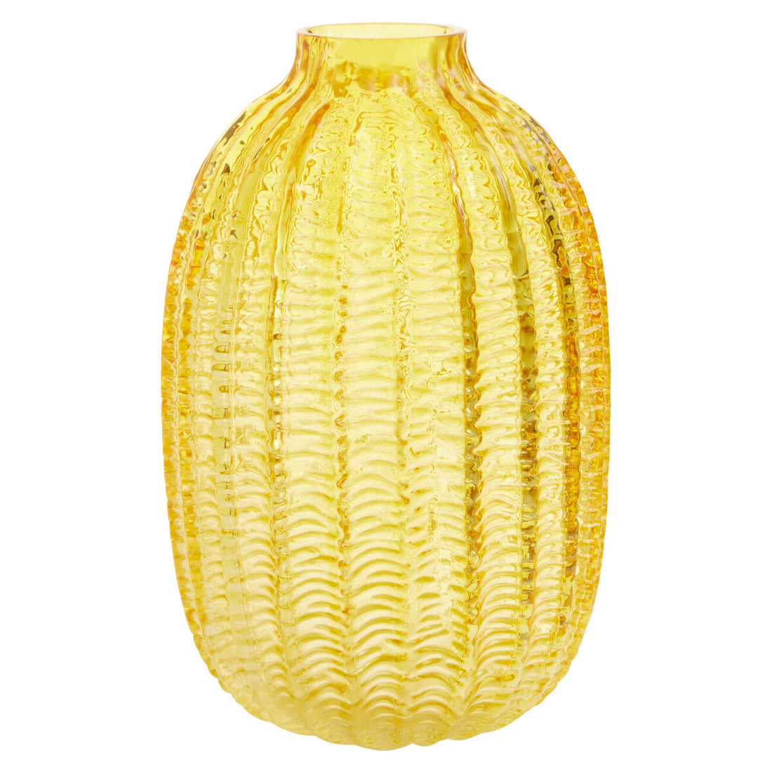 Yellow textured vase on a white background