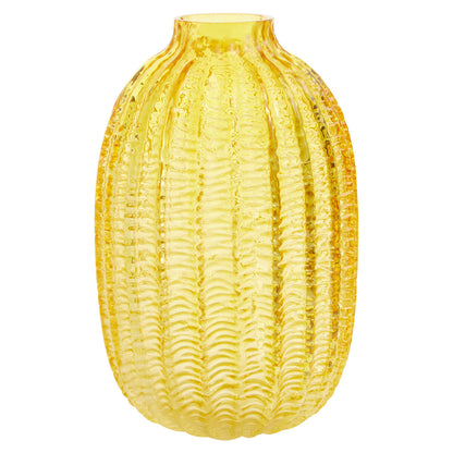 Yellow textured vase on a white background