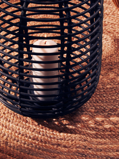 Mataram Tall Black Natural Rattan Lantern
