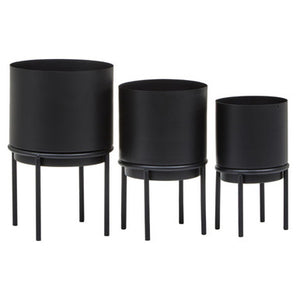 Avento Set Of Three Black Finish Planters