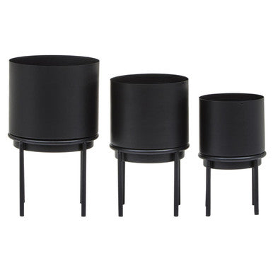 Avento Set Of Three Black Finish Planters