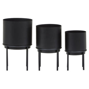 Avento Set Of Three Black Finish Planters