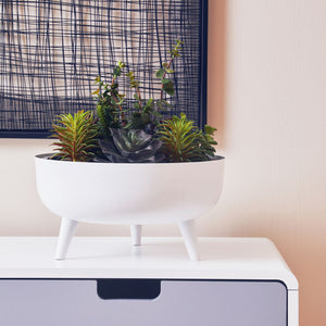 Alina White Finish Round Footed Planter with Angular Base