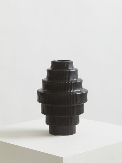 Fabia Black Large Step Design Vase