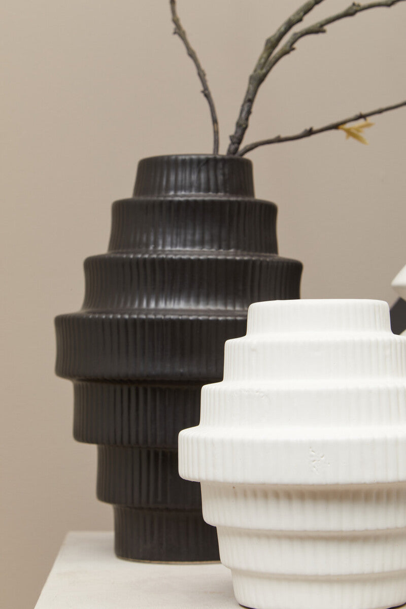 Fabia Black Large Step Design Vase
