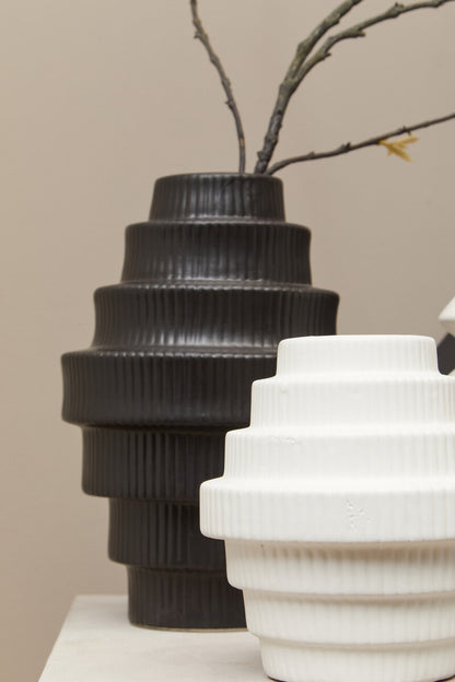 Fabia Black Large Step Design Vase