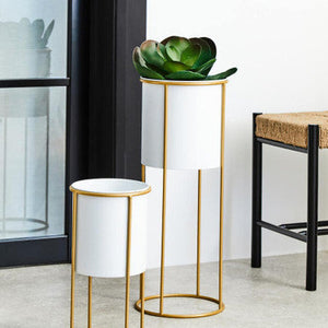 Trosa Large White And Gold Floor Standing Planter