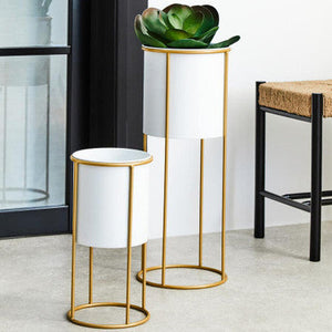 Trosa Small White And Gold Floor Standing Planter