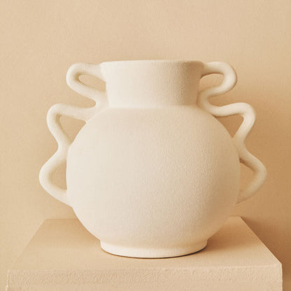 Sonata Small White Vase with Abstract Handles
