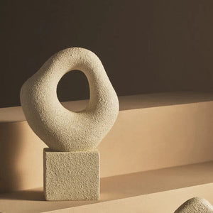 Cream Textured Abstract Loop Sculpture on Pedestal | Broc