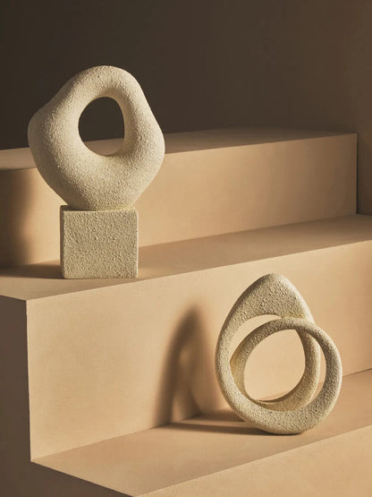 Broc Cream Textured Abstract Loop Sculpture On Pedestal