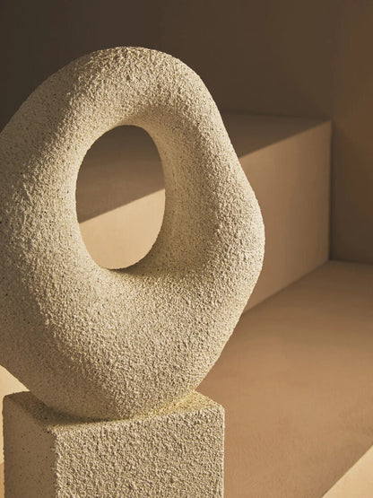 Broc Cream Textured Abstract Loop Sculpture On Pedestal