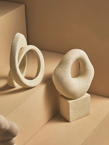 Broc Cream Textured Abstract Loop Sculpture On Pedestal