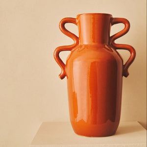 Large Burnt Orange Vase with Abstract Handles | Sonata