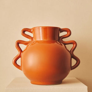 Small Burnt Orange Vase with Abstract Handles | Sonata