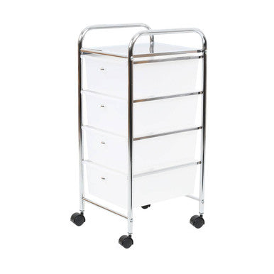 Tube Frame 4 White Plastic Drawers Trolley