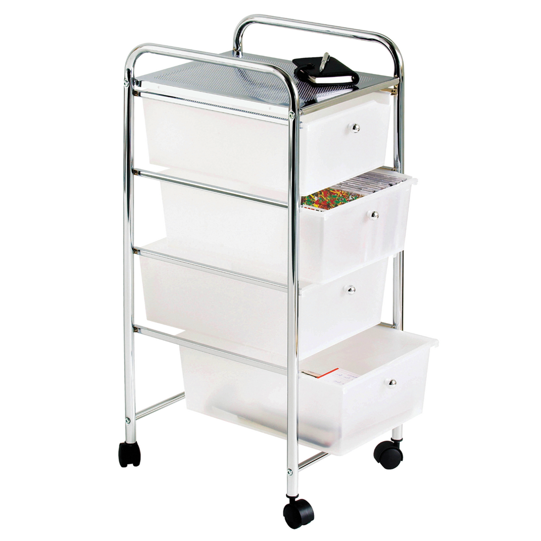 Tube Frame 4 White Plastic Drawers Trolley