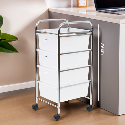 Tube Frame 4 White Plastic Drawers Trolley