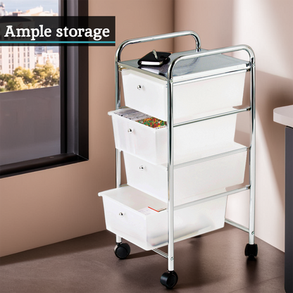 Tube Frame 4 White Plastic Drawers Trolley