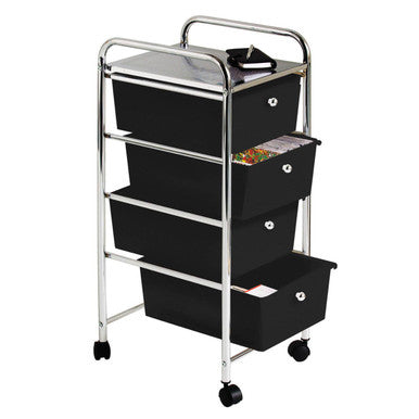 Tube Frame 4 Black Plastic Drawers Trolley