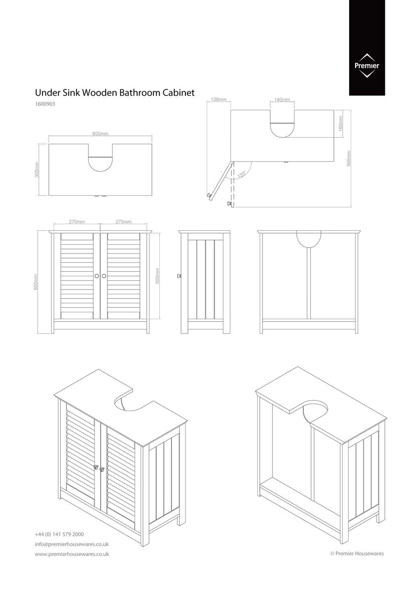 Shutter White Wood Under Sink Bathroom Cabinet - image 6