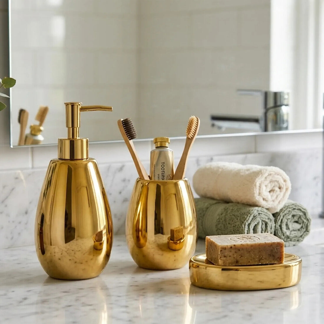 Magpie Dolomite Gold 3 Piece Bathroom Set