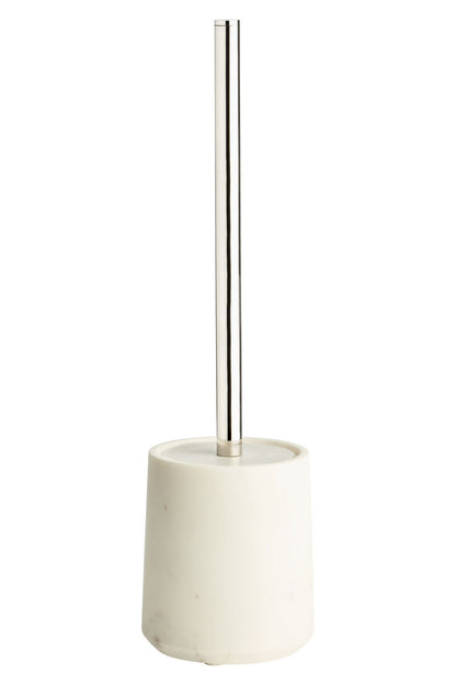 Toilet brush with a white holder on a white background