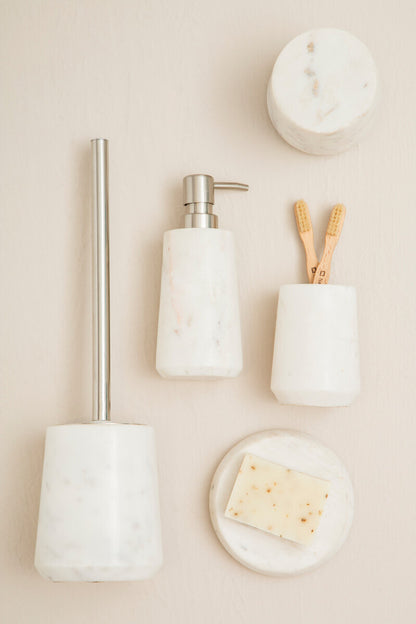 Abaska Off White Marble And Stainless Steel Toilet Brush