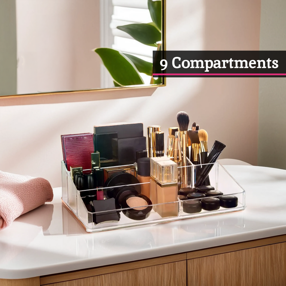 Beauty 9 Compartment Cosmetics Clear Organiser