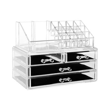 16 Compartment Cosmetics Clear Organiser With Drawers