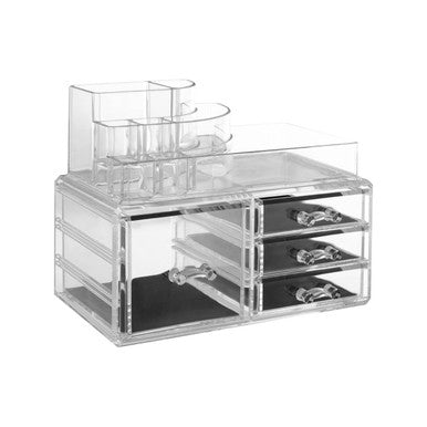 8 Compartments Clear Cosmetics Organiser With 4 Drawers