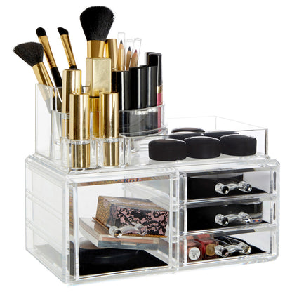 Beauty 8 Compartments Clear Cosmetics Organiser With 4 Drawers