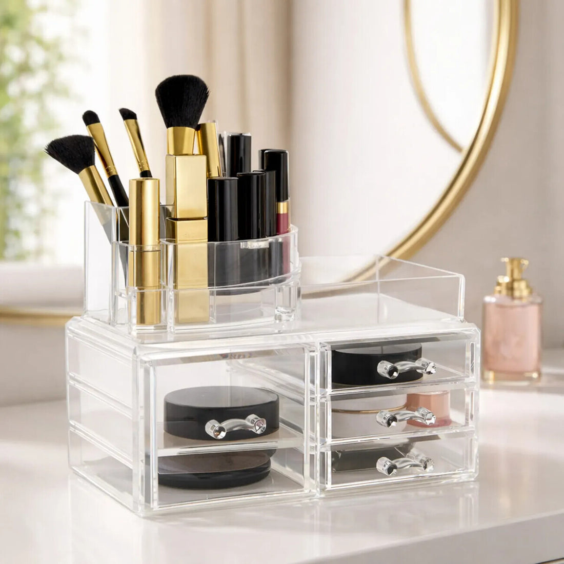 Beauty 8 Compartments Clear Cosmetics Organiser With 4 Drawers
