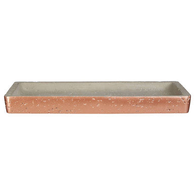 Rectangular concrete planter with copper rim on a white background
