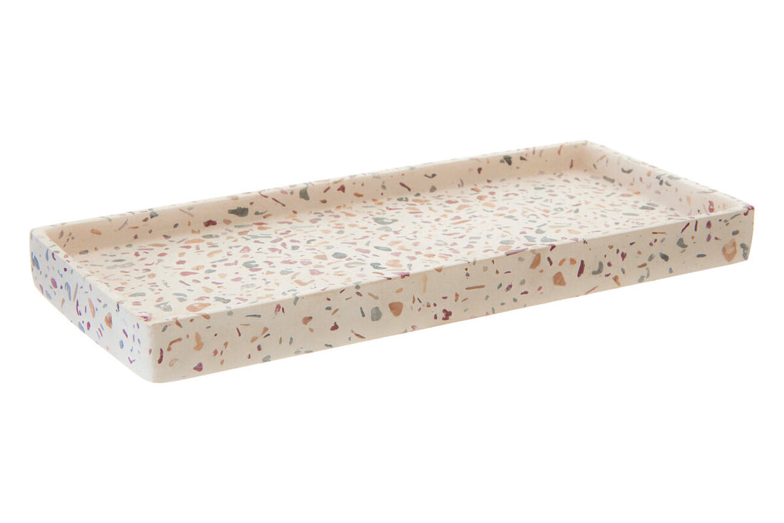 Rectangular terrazzo-style tray on a white background