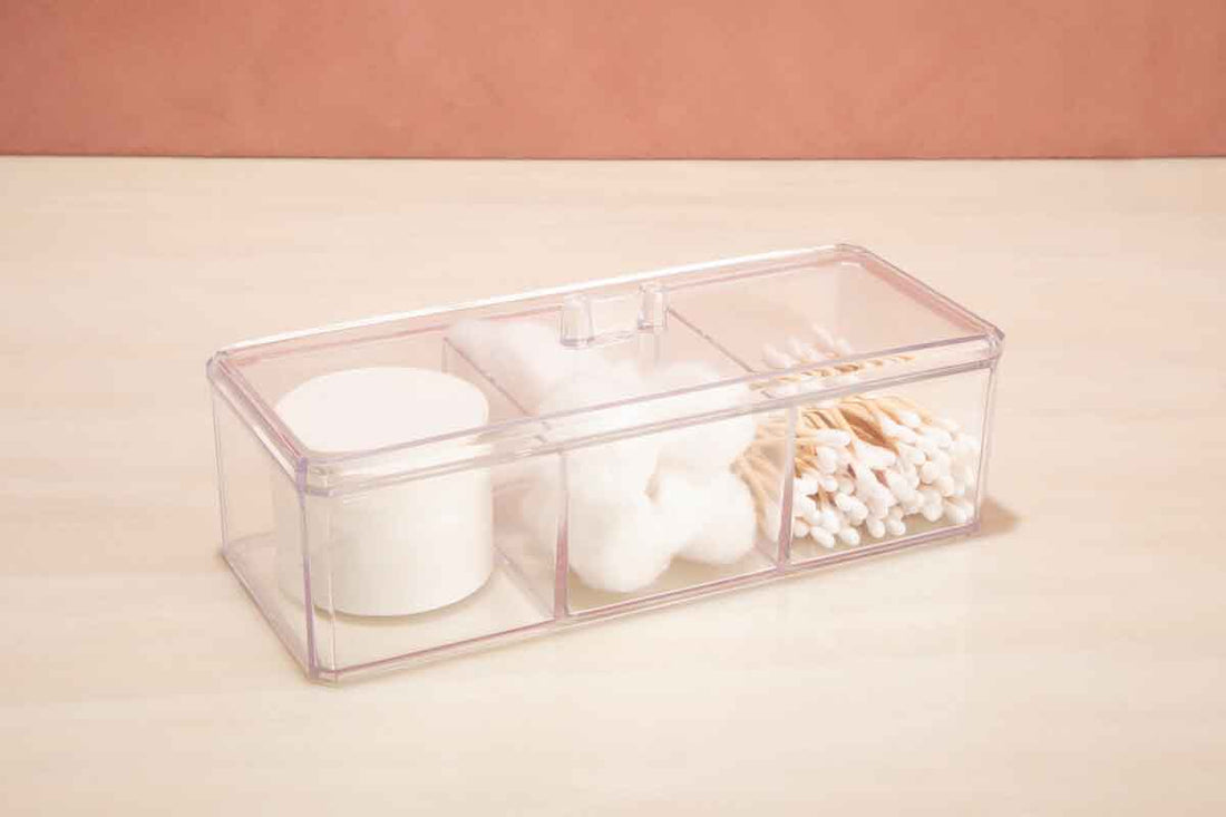 Beauty 3 Compartment Cosmetics Organiser With Lid
