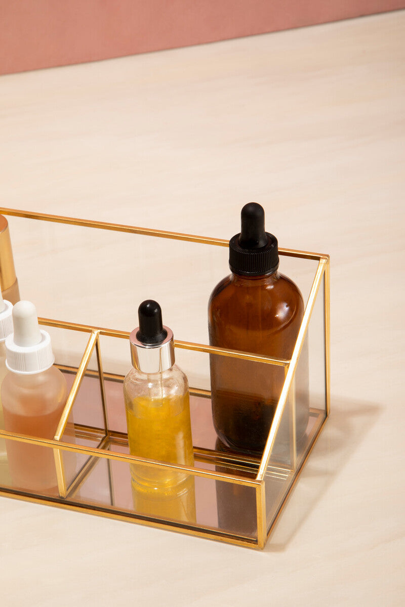 Beauty Glass Makeup Organiser With 3 Compartments