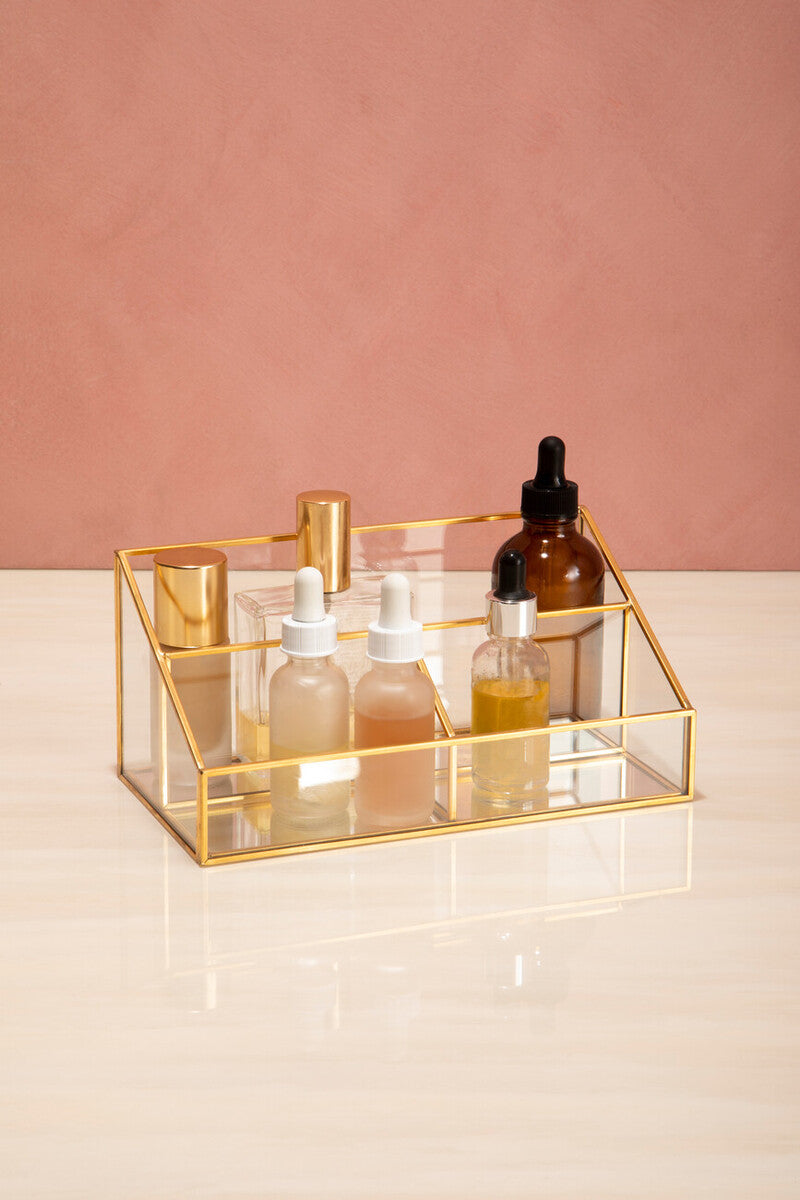 Beauty Glass Makeup Organiser With 3 Compartments