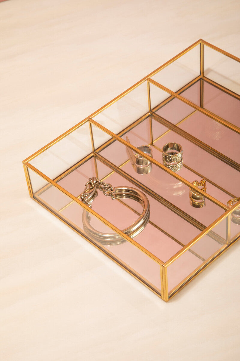 Beauty 3 Compartments Clear Glass Makeup Organiser