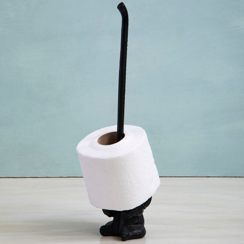 Toilet brush and holder on a light gray background