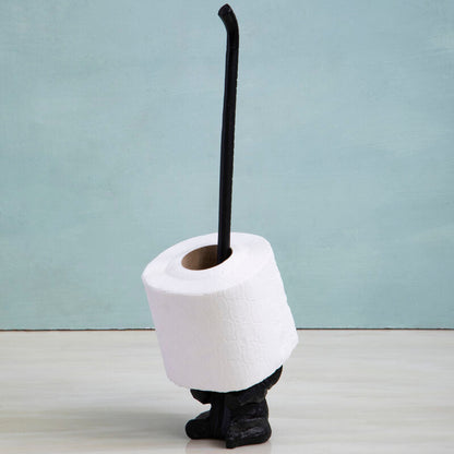 Toilet brush and holder on a light gray background